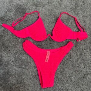 SHEIN Bright Pink Textured Underwire Bikini Set